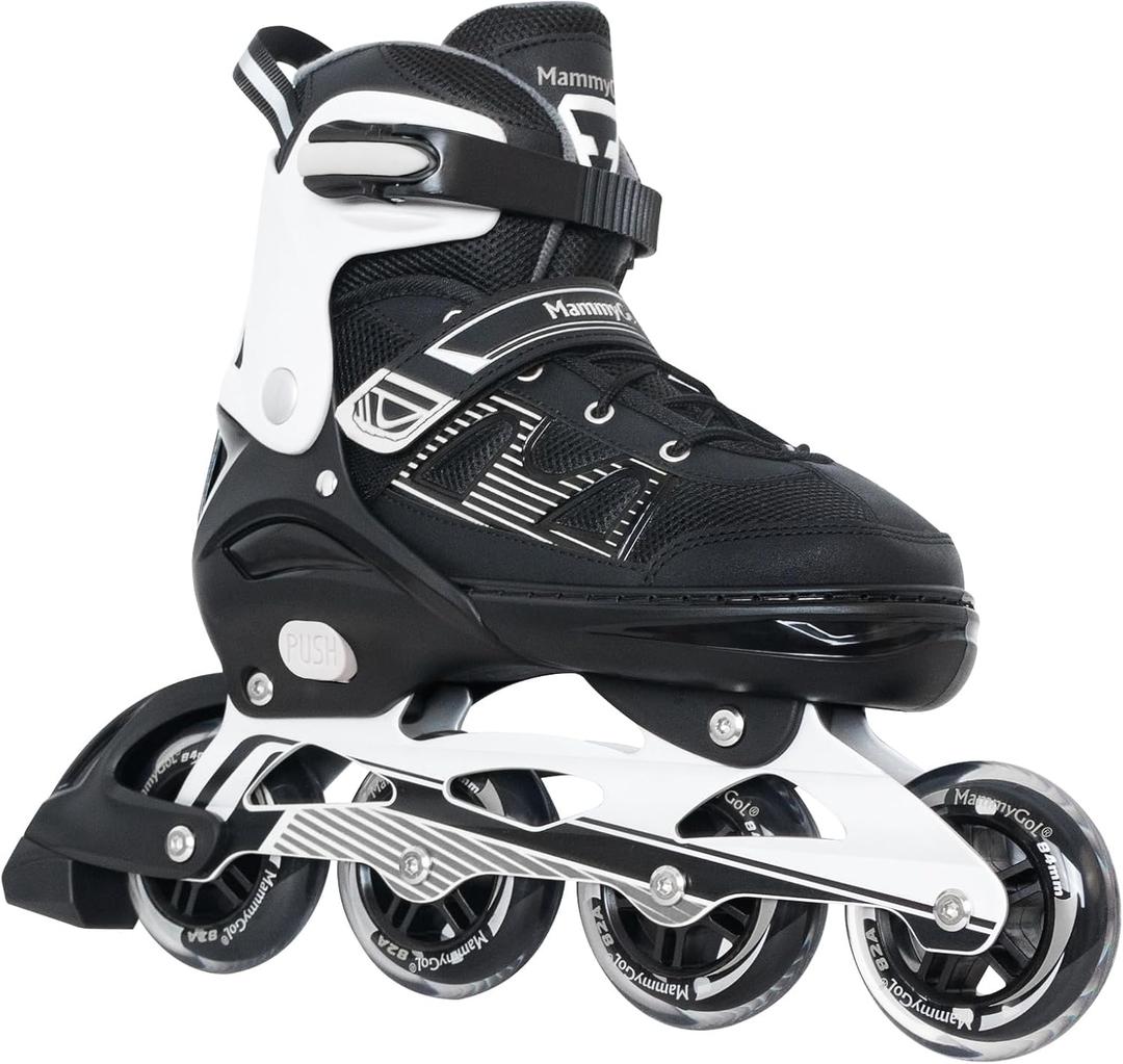 MammyGol Adult Inline Skates for Men Women, Blades Roller with Carbon Steel Bearings, TPR Brake, 3D Mesh, EVA Lining, PVC Upper | Adjustable Size Better Fit for Beginner Skating (XXL(Men9.5-12/Women10.5-13), Black)