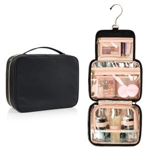 CUBETASTIC Travel Toiletry Bag, Makeup Bag for Women, Portable Water-resistant Small Travel Bag for Toiletries & Cosmetic Essentials (28cm11-Inch, Black Nylon)