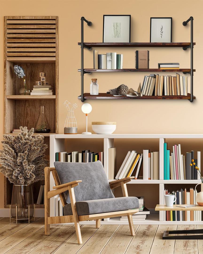 4 Tier Industrial Wall Mount Iron Pipe Shelf, Vintage Industrial Wall Mount Bookshelf Shelving Unit, DIY Open Bookshelf, Shelf Shelves, Kitchen Shelves