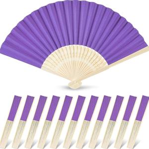 JOHOUSE 12 Packs Foldable Hand Fans, 8.3 Inch Purple Paper Fans Handheld for Purple Birthday Decorations, Wedding, Outdoor Party Favors, Baby Shower DIY Photography Props