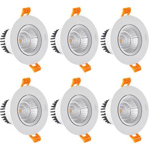 3 Inch LED Recessed Downlight, 5W COB Ceiling Light with Driver, 3000K/4000K/6000K, CRI92, 410lm, 50W Halogen Bulb Equivalent Lighting Fixture, FCC Certification (6 Pack - Round)