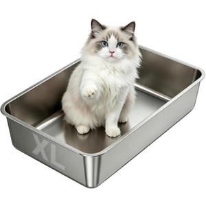 Extra Large Stainless Steel Cat Litter Box, Non-Stick & Odor-Free