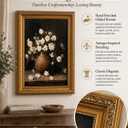 Vintage Gold Framed Wall Art for Living Room Rustic Flower Wall Decor Retro Moody White Floral Still Life Oil Painting Picture Country Floral Canvas Prints for Living Room Bedroom 16x24in