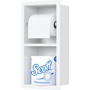 Neodrain White Tissue Holder, Contemporary Hotel Style Pivoting in Wall Toilet Paper Holder, Stainless Steel Recessed Tissue Paper Roll Holder, Double roll (6X12In)