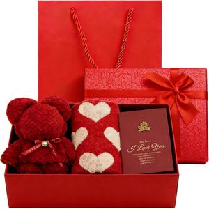 Valentine's Day Gift Set for Her Galentine's Day Hand Towels Absorbent Heart Jacquard Decorative Towels for Bathroom Kitchen Washing Face Home Love Heart Hand Towel Set (1 Count with Box)