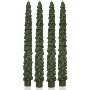 10inch Christmas Tree Taper Candles, Unscented Tree Shaped Olive Candle for Holiday Decor, Party Banquet Centerpiece Decoration, 4pcs