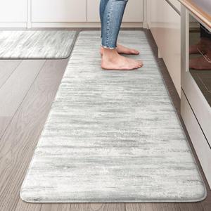 KIMODE Anti Fatigue Kitchen Mats for Floor, Farmhouse Kitchen Rugs Sets of 2, Cushioned Kitchen Floor Mats, Comfort Standing Mat for Sink Laundry Office Desk 20"x47"+20"x32" Grey