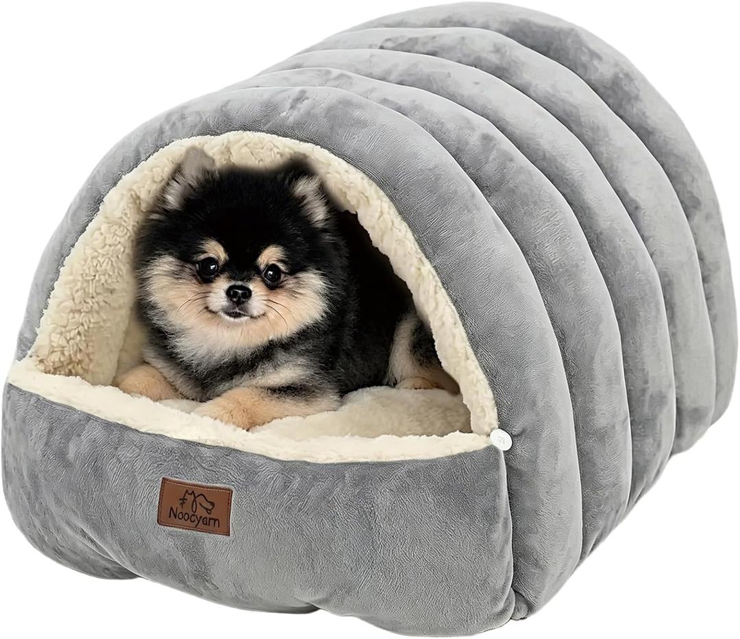 Covered Cat Bed Cave for Indoor Cats, 2-in-1 Enclosed Pet Bed for Small Dogs and Kittens with Zippered Washable Cat Mats, Cat House Bed, Grey