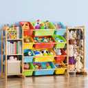Mirolam Toy Storage Organizer with Bookshelf and Stuffed Animal Storage - Playroom Organization with Shelves and 12 Bins - Living Room Box for Lego - Bedroom Decor Essentials (Rainbow)