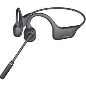Bone Conduction Headphones with Mic, Bluetooth 5.3, Open-Ear Headphones with Noise-Canceling Rotated Boom Microphone, Wireless Headset Sweatproof Earphones for Working, Running, Driving(Black)