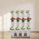 Flower Display Stand With 12 PCS Buckets 3 Layers Metal Plant Stand with Wheels Heavy Duty Moving Plant Cart Shelf, for Indoor, Outdoor Patio Garden, Living Room (B)