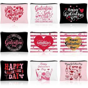 9 Pcs Happy Galentine's Day Gifts for Women 9.1 x 5.9inch Friendship Canvas Makeup Bags with Zipper Ladies Celebrating Ladies Friendship Galentine's Day Gifts for BFF Bestie Bachelorette