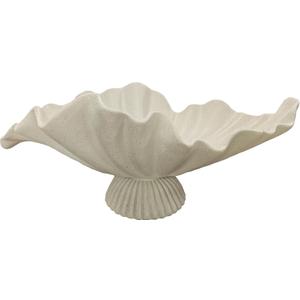 16" Large Decorative Bowl decor, Modern Home Decoration Scallop Bowl,Fashion Key Bowl for Entrance Table, Decorative Fruit Bowl for Kitchen Counter, Ruffle Decor, With Base, Light Gray