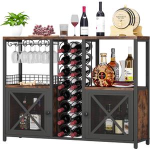 Homeiju Mini Bars for Home, Wooden Coffee Bar Cabinet, Modern Liquor Cabinet for Liquor and Glasses, Farmhouse Buffet Wine Cabinet with Storage Sideboard for Home Kitchen Dining Room, 37"W x 11.8"D x 34.64"H