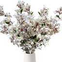 Pack of 4-45" Artificial Bougainvillea Flower Stems Silk Bougainvillea Floral Arrangement Faux Fuchsia Violet Flowers for Home Wedding Indoor Outdoor Decor (White)