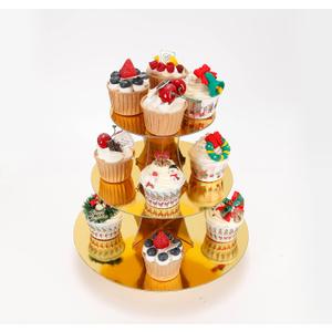 YLDW Cupcake Stand, 3-Tier Cupcake Stand Display, Cardboard Cup Cake Tower Stand, Disposable Dessert Stand for Birthday Tea Party Baby Shower Treat Decorations, Mirror Gold