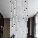 Rectangular Chandeliers 26-Lights Long Light for Entryway LED Dimmable Chandeliers Lighting Fixture Flat Sloped High Ceiling Pendant Lights Crystal for Living Room Foyer Hallway Staircase Black