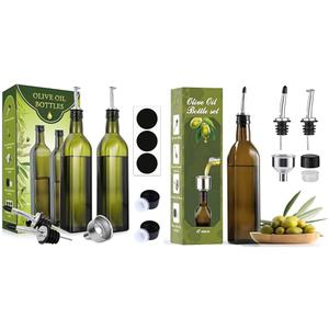 AOZITA [1PACK 17 oz Glass Olive Oil Dispenser Bottle Set - 500ml Dark Green Oil & Vinegar Cruet Bottle & 17oz Glass Olive Oil Dispenser - Oil and Vinegar Cruet Bottle with Stainless Steel Pourers