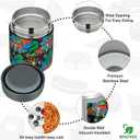 Itslife Bento Lunch Box Set for Kids with 12oz Soup Thermo&Lunch Bag, Leak-Proof Lunch Food Containers for Kids School, 5 Compartment, Sauce Cup, 10 Notes (Dinosaurs Black)