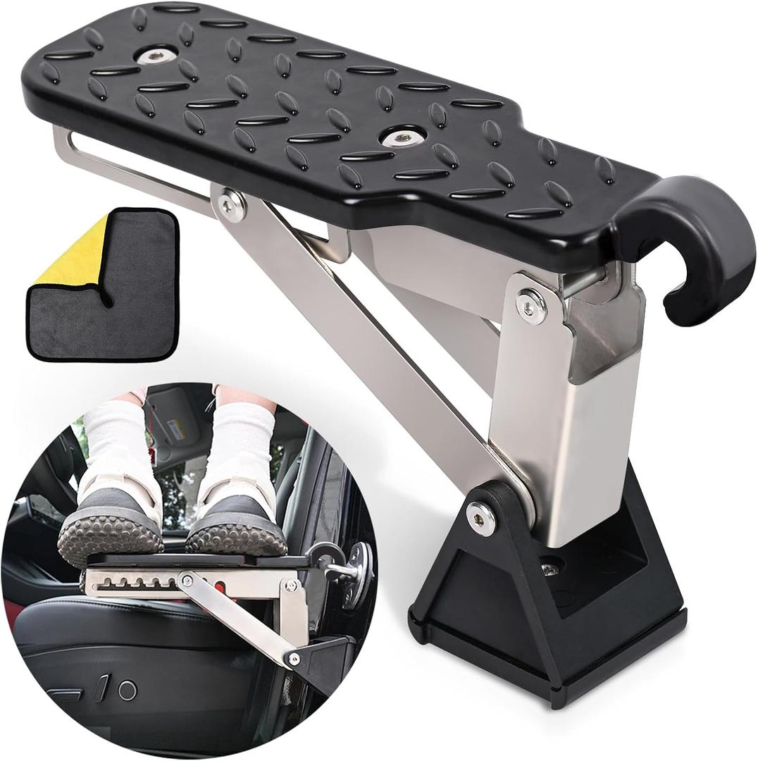 Car Door Step, Universal Fit Door Step for Car Roof Access, Adjustable Stand Pedal for Door Latch, Supports Both Feet, Roof Rack Accessories for Most Car, SUV, Vehicles (Black)