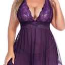 Avidlove Women Plus Size Babydoll Lingerie Lace Chemise Mesh Sleepwear, 2XL