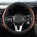 Car Steering Wheel Cover, Leather Steering Wheel Cover Orange Universal 14.5-15 Inch Microfiber Leather Anti-Slip Breathable Auto Steering Wheel Covers for Men Women (Black&Orange)
