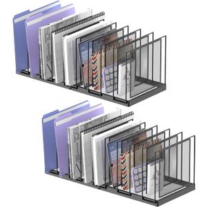 9-Section Desk File Organizer, Vertical File Holder, Mesh Desktop File Folder Metal File Organizer Stand for Office Home Classroom, Black, 2 Pack