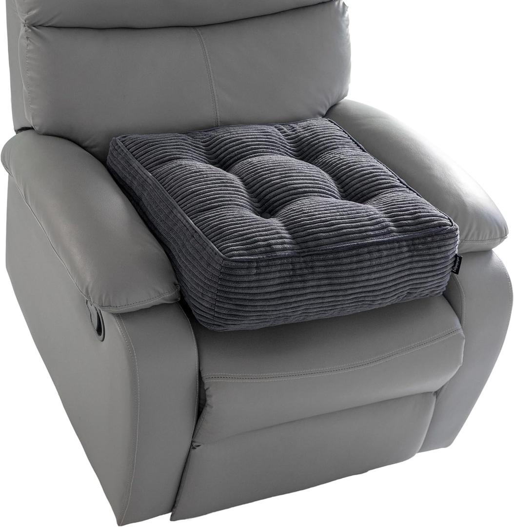 HIGOGOGO Tufted Corduroy Recliner Seat Cushion for Elderly, 20x20x6 Inch Extra Large Square Seat Cushion for Recliner Chair, Floor Pillow, Office Chair, Car, No Pressure on Thighs, Dark Grey