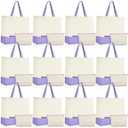 Sanwuta 24 Pcs Canvas Tote Bags Bulk 18.5" Cotton Cosmetic Bags with Zipper Reusable Shopping Tote with Handles(Beige and Light Purple)