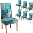 CAPSCEOLL Turquoise Teal Dining Chair Covers Set of 6,Grey Blue Chair Covers Dining Chairs Slipcovers Removable Washable Kitchen Chairs Protector Cover Kitchen Accessories and Decor
