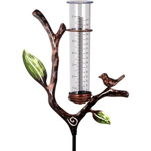 viterlight Rain Gauge Outdoor, Metal Rain Gauge with Stake, 7 Inch Tube Rain Measure Gauge, Decorative Branch Rain Measure Tool for Garden, Lawn, Patio