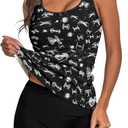 HUNTFAMI Tankinis Swim Suits for Women Two Piece 2025 Womens Bathing Suits Holiday Beachwear Women with Boyshorts (Black, XL)