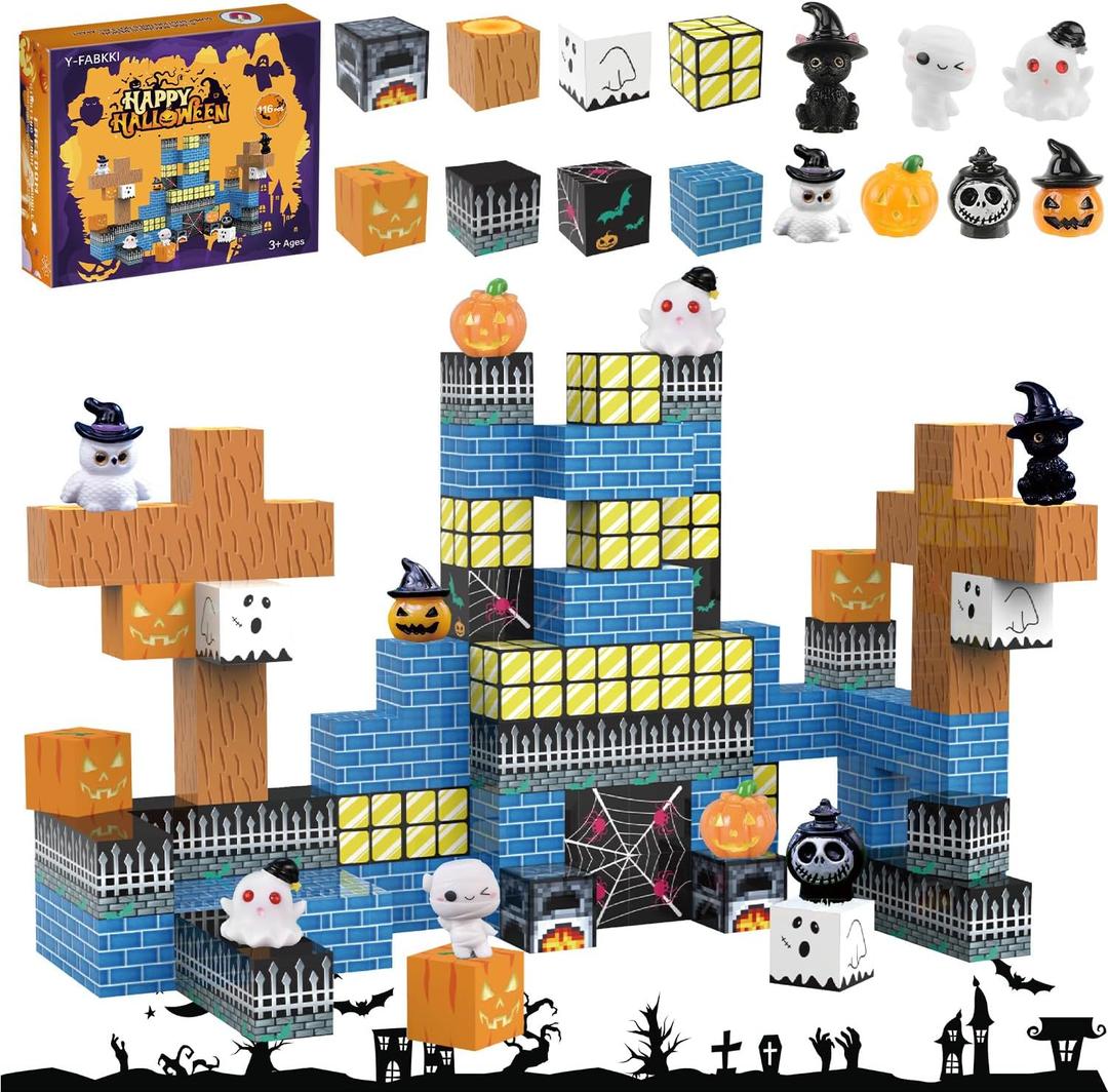 Magnetic Blocks 116 Pcs Halloween Building Toys for Kids, Magnets Cubes Stacking Toys Games for Boys Girls 3+, STEM Montessori Sensory Creative Halloween Party Favors Birthday Building Blocks Gifts
