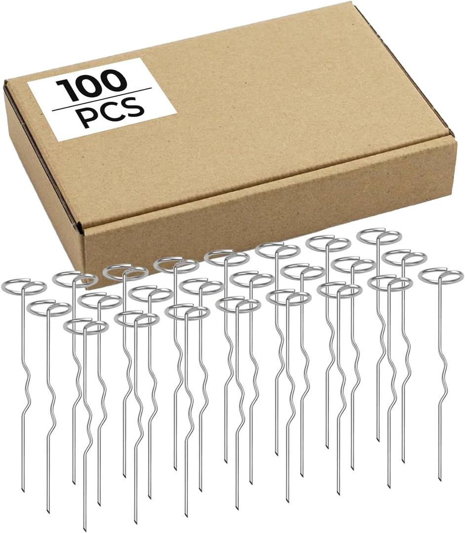 100 Pcs Heavy Duty Landscape Staples, 6 Inch Galvanized Garden Stakes with Circle Top W-Shaped Ground Pins for Weed Barrier Fabric, Securing Sod, Artificial Turf & Landscaping
