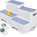 Blue Toddler Step Stool for Bathroom Sink, 2 Step Stool for Kids Kitchen Sink, Heavy Duty Stepping Stool for Toddlers Toilet Potty Training (2 Pack, White-Blue)