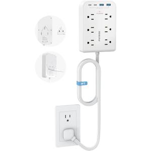 Surge Protector Power Strip, Flat Plug Extension Cord with Multiple Outlets, 6 AC, 4 USB (2 USB C), 5FT Outlet Extender Stick, Home Office Dorm Room Essentials, White