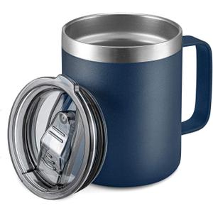 12oz Stainless Steel Insulated Coffee Mug with Handle, Double Wall Vacuum Travel Mug, Tumbler Cup with Sliding Lid, Navy