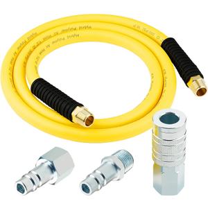 1/2 Inch x 6ft. Hybrid Air Hose with 1/2 in. MNPT Ends and Bend Restrictors, 3PCS 1/2 Air Coupler and Plug Kit, Air Compressor Hose Fittings and Accessories