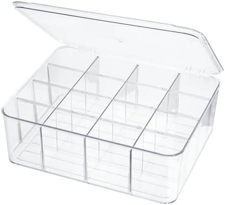 ZEXALOR Socks Underwear Drawer Organzier Dividers, 16 Compartment Removable Divided Plastic Storage Bin with Lid, Storage Organizer for Scarves Ties Bras, Clear Dresser Drawer Organizers