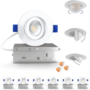 Aosclex 3 Inch 5CCT Gimbal LED Recessed Lighting with Jbox, 360+90 Adjustable Directional Downlight, Dimmable Eyeball Canless Recessed Lights, 7W 800LM, 2700K-5000K Selectable, ETL (White, 6 Pack)