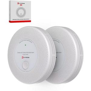 10-Year Sealed Battery 2-in-1 Smoke & Carbon Monoxide Detector Alarm | CO & Smoke Alarm Detector with LED Warning Light Indicators & V-0 Flame-Retardant Housing(2-Pack), Expiry: 10 years from the date of installation
