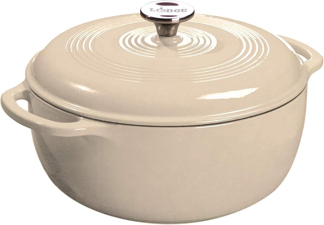 Lodge Essential Enamel Cast Iron Dutch Oven with Lid 7.5 Quart - Oven-Safe Enamel Cookware up to 500 F - Heat-Retaining Braising & Roasting Pot - Non-Toxic Cookware - Sandalwood