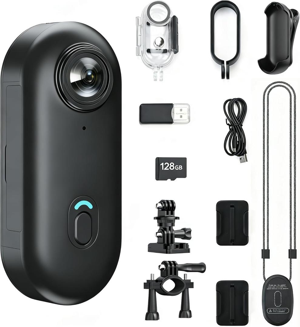 JETO 4K Mini Body Camera 128GB, Wearable Magnetic Clip-On Camera, 150 Wide Angle POV, WiFi App Live View, Waterproof Case, Helmet/Bike Mount, Action Camera for Travel Cycling Motorcycle Vlog