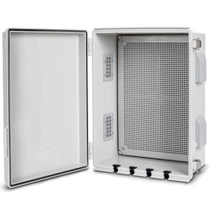 Electrical Junction Box, Ventilated Design, Cable Grommets, Indoor/Outdoor Use with Mounting Panel & Hinged Cover. Waterproof IP 65. (Grey Cover, 15.7"x11.8"x7.1")