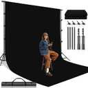 BEIYANG 8.5X10 FT Photo Background Stand with 10X12 FT Black Backdrop Screen, Adjustable Background Holder Support System Kit for Photography Video, Parties Decoration with Carry Bag & Clamps