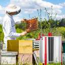 Large 2/4 Frame Honey Extractor, Manual Stainless Steel Beekeeping Equipment, Honeycomb Drum Spinner with Transparent Lid & Adjustable Stand for Apiary Home Kitchen