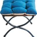 15" Folding Foot Stool for Patio, Small Accent Outdoor Ottoman, Metal Frame Foldable Foot Rest, Upholstered Morden Folding Footstool for Home Living Room Bedroom Washable Sapphire