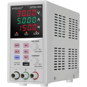 Variable DC Power Supply,0-50V 0-6A max150W Switching Regulated Bench Power Supply with Memory, 4-Digit LED Display, 5V2A USB Interface, Output Switch, Coarse and Fine Adjustments