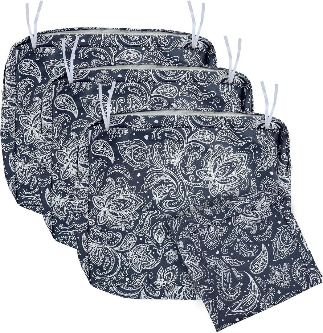 NettyPro Outdoor Cushion Covers for Patio Furniture 4 Pack UV Resistant Water Repellent Patio Chair Seat Cushion Slipcovers, 24 x 24 x 4 Inch, Replacement Cover Only, Slate Grey Paisley