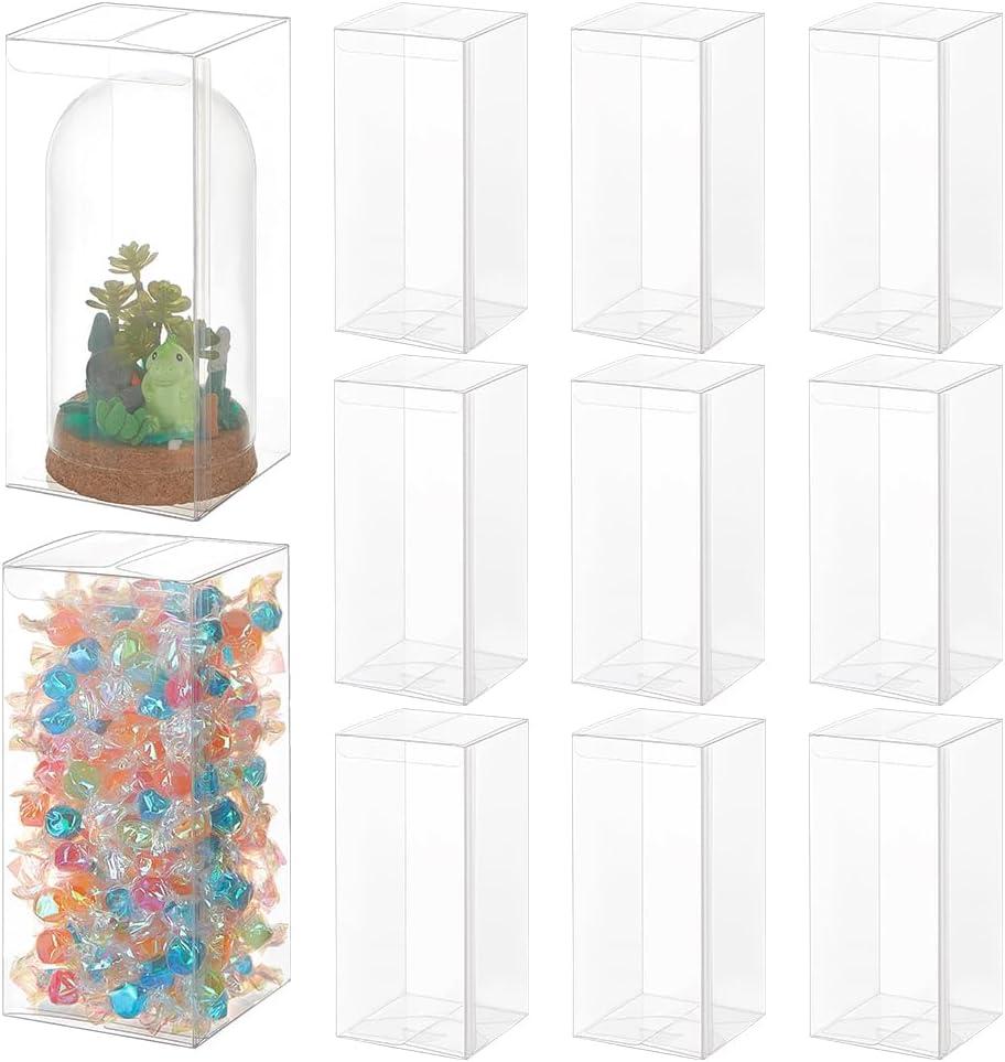 BENECREAT 15Pcs Clear PVC Gift Box, 3.15x3.15x7.08 Inch Transparent Favor Boxes with Film, Rectangle Clear Plastic Candy box for Christmas, Wedding, Party, Birthdays Favors